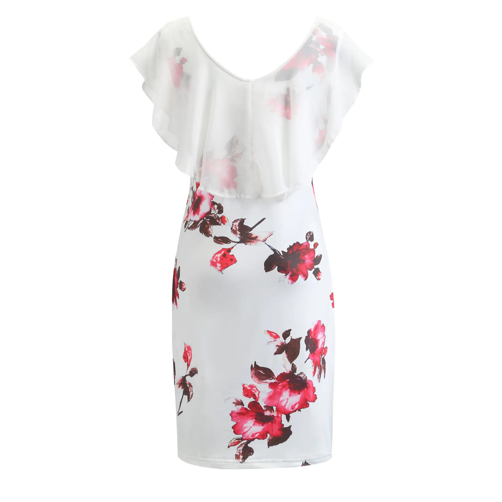 Dresses For Women Summer Style 2025 New Elegant Floral Printing Splicing Sexy Dresses Casual Office Lady Vestido Female Clothing