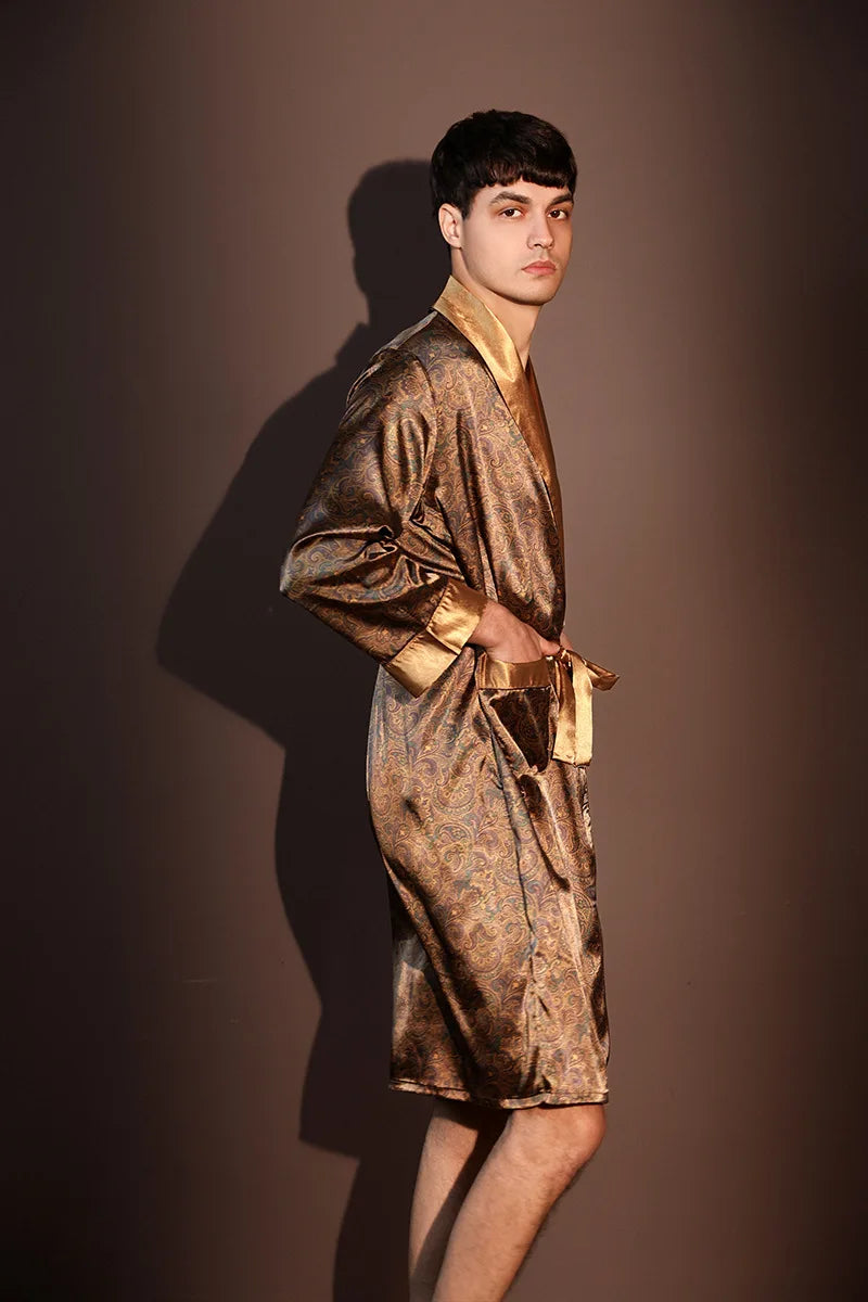 Peignoir Homme Soie de Glace — Imprimé, Léger & Confortable