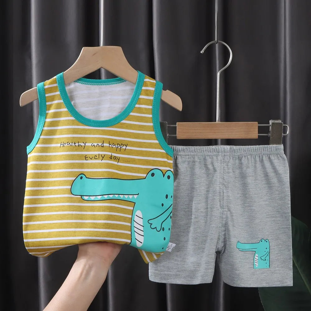 Fashion Kids Clothes Boys Girls Sets Top Shorts 2PCS 100% Cotton Soft Summer Children Baby Cloths T-shirt Shorts Toddler Suit
