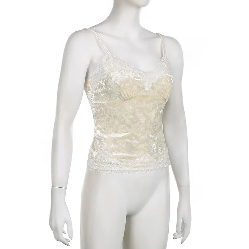 French retro velvet lace small suspender women's interior sexy backless lace V-neck vest base short top