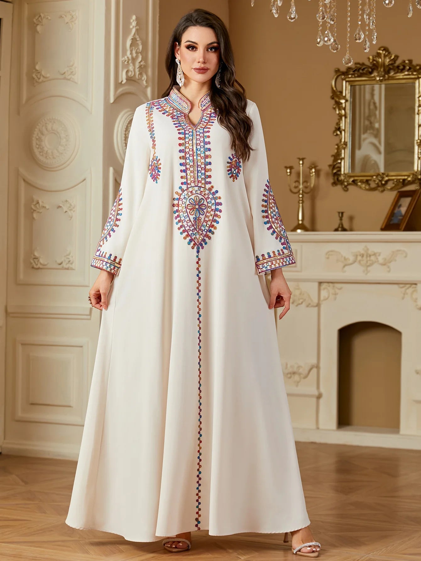 2025 Ramadan Muslim Women Embroidery Long Dress Islam Gulf Jalabiya Morocco Kaftan Turkey Robe Dubai Abaya Eid Djellaba Vestidos