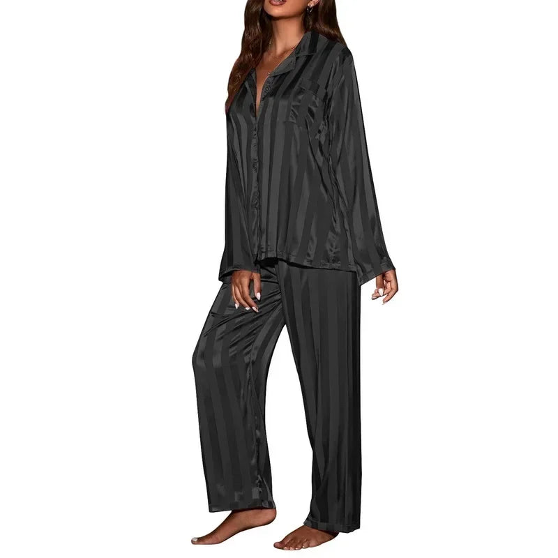 Sleepwear Summer Wear New Women's Youth Stripe Ice Silk Thin Short Sleeved Trousers Sets Pajamas Home Clothing Set Femme