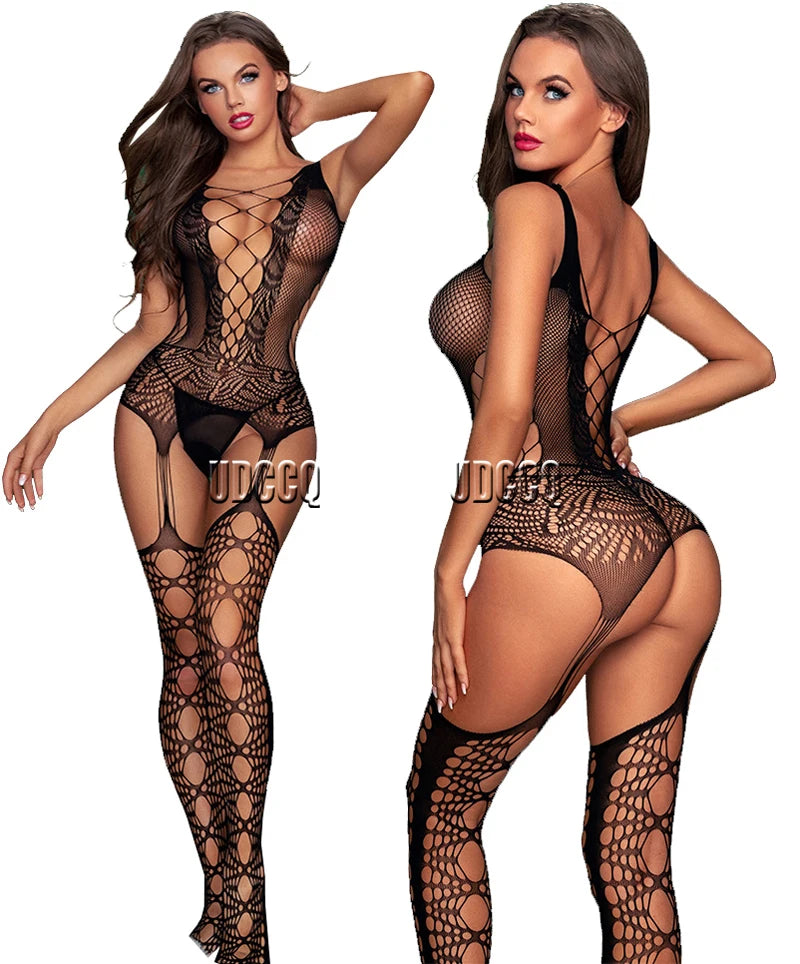 Sexy Fishnet Plus Size Babysuit Mulheres Hot Lingerie Vestido Porno Roupa Interior Teddy BodyStockings Trajes Roupas De Sexo
