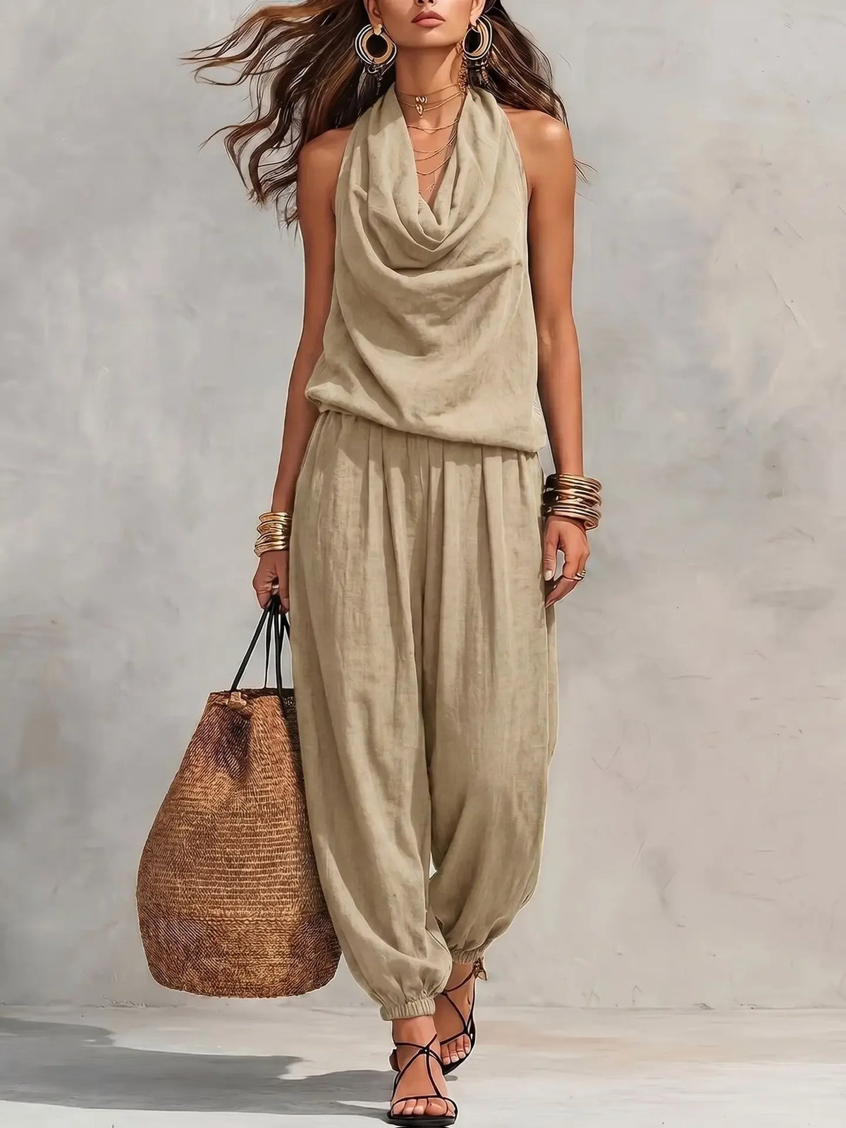 Women 2 Piece Outfit Pleated Collar Sleeveless Vest & Casual Pants Set Elegant High End Commuter Matching Suit European Style
