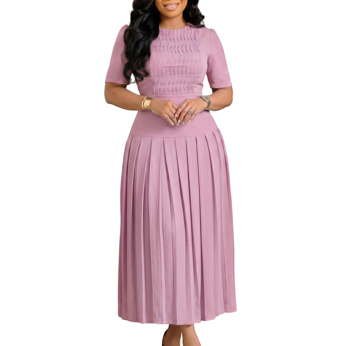 Vestido De Noche Elegante Mujer Sleeveless Round Neck Vest Long Pleated Dress Spring Summer Womens New Solid Color Evening Dress