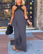 Summer Fashion Dresses For Women Sleeveless Solid Color Square-neck