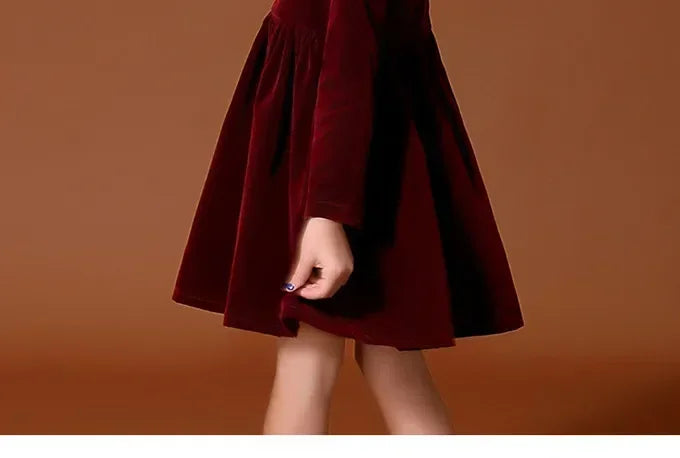New Year Vintage Velvet Dress for Girls Clothes Infants Red Dresses Children Outfits Costumes Princess Birthday Partywear