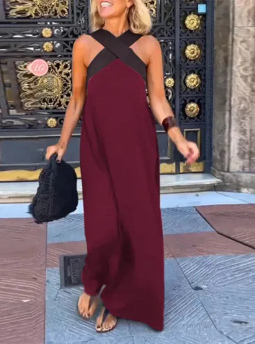 Summer Fashion Dresses For Women Sleeveless Solid Color Square-neck Casual Simple Elegant Suspender Loose Long Dresses 2025 New