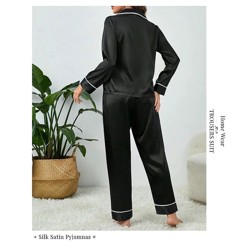 Plus Size Autumn and Winter Silk Pajamas Women Tops and Pants Solid Casual Soft Nightwear Buttons Cardigan Sleepwear Homewear
