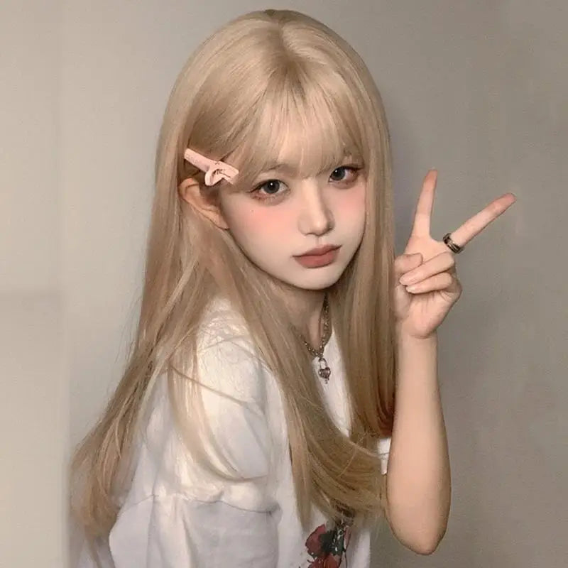 Synthetic Wig for Women: Blonde Long Hair, Female Group Hairstyle, Medium-Length Natural Full Headpiece