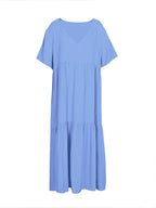 plus Size Women's Casual Loose V-Neck Solid Long Dress Spring Summer Pleated Big Size Women's Dress