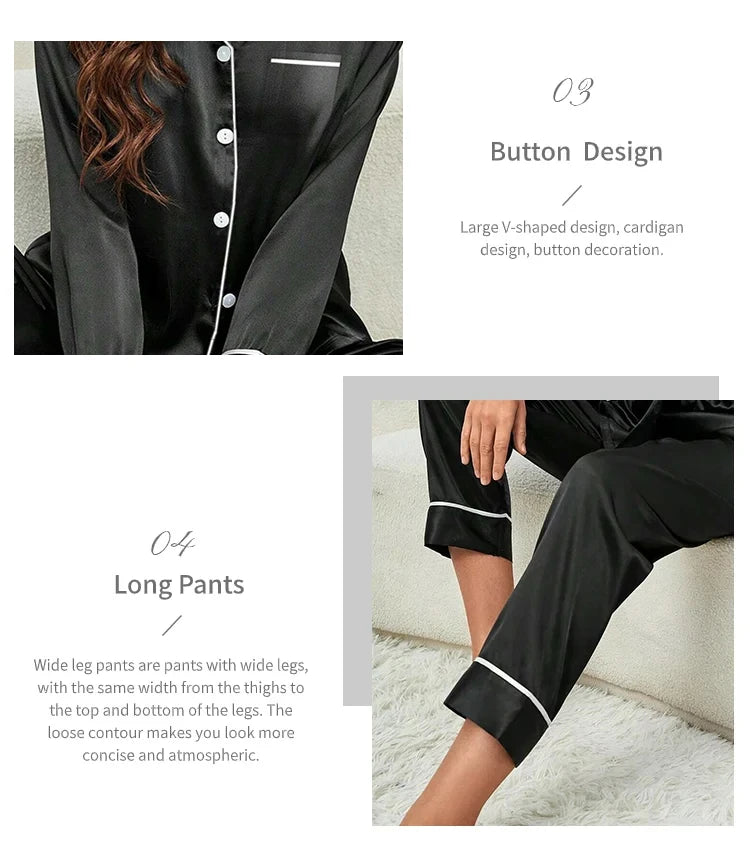 Plus Size Autumn and Winter Silk Pajamas Women Tops and Pants Solid Casual Soft Nightwear Buttons Cardigan Sleepwear Homewear