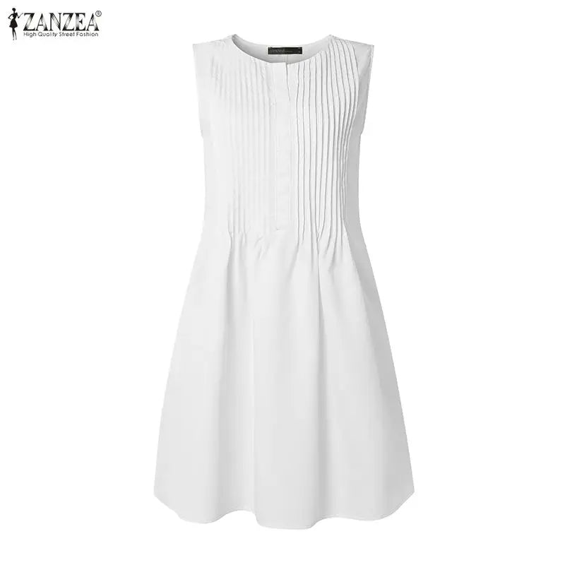 Women Bohemian Dresses Short Robe Solid Color Casual Loose Mini Vestidos 2026 ZANZEA Sleeveless Tank Summer Party Sundress