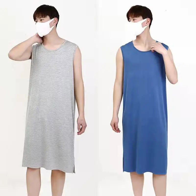 Men's Sleepwear Vest Long Dress Comfortable Home Clothes Bathrobe Sexy Nightwear Spring Summer Autumn Winter Youth Pajamas ﻿