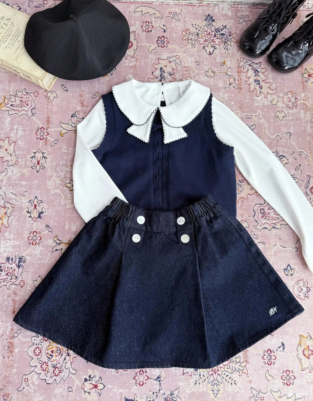 Teen Girl Clothes Children  Waist Shell Button Denim Skirt and Top Kids Versatile Casual Outfits Costumes Vintage Girls Elastic