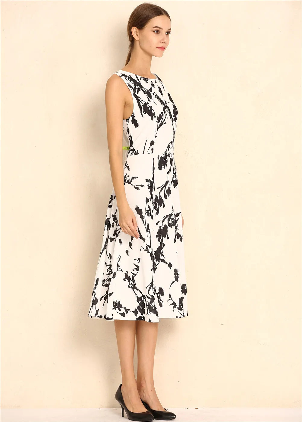 Summer Women Dress Clothing Floral Print Robe Retro Swing Casual Vintage Rockabilly