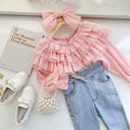 Retail 2024 Baby Girls Fall Fashion Princess Teenage Pink Blouse New  Kids Sweet Lace  Long Sleeve Top 6-12T