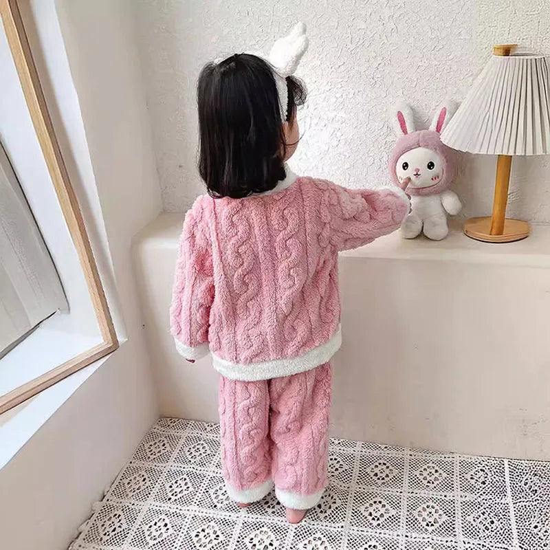 Pyjama Fille Flanelle Motif Lapin – Chaud Kawaii Automne Hiver 90-130cm