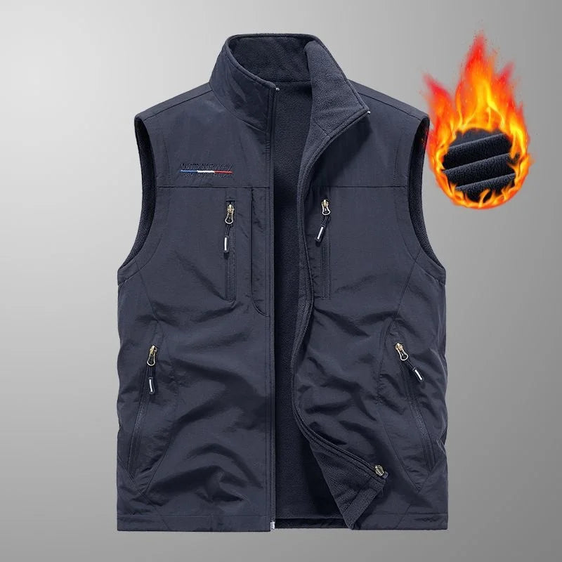 Men's Thickened Double-Sided Fleece Vest for Outdoor Sports Warm Comfortable Fleece Jacket Attached Multipurpose Vest