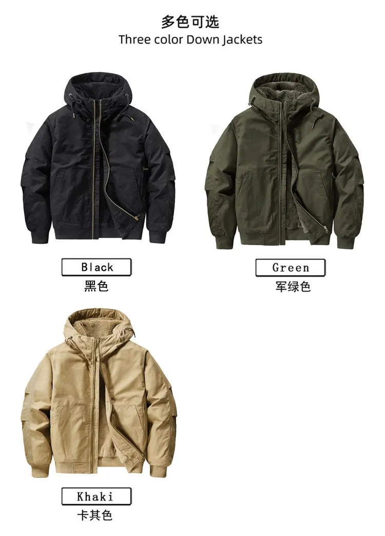 New 2026 Men's Thicken Warm Cotton Jackets Autumn Winter Fleece-lining Loose Casual Hooded Cargo Coats Men Parkas Jackets M-6XL