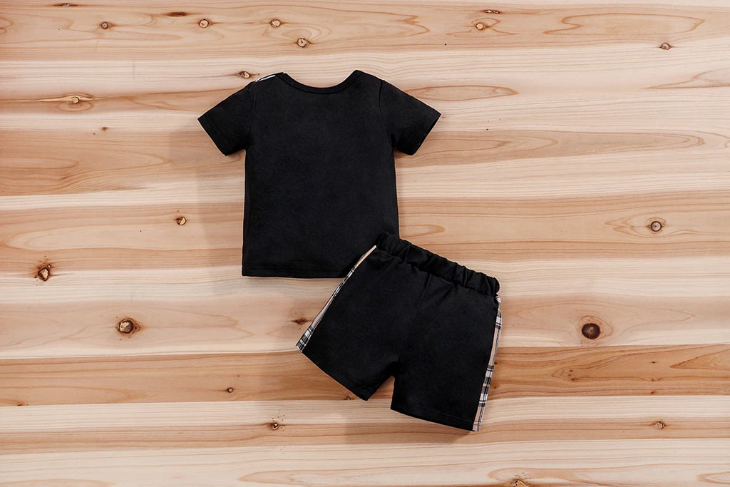 2pcs IURNXB Baby Clothes Set Infant Short Sleeve Tees+Shorts Cartoon Checked Bear Print Cute Kids Tops Pants Casual Suits 3-24M