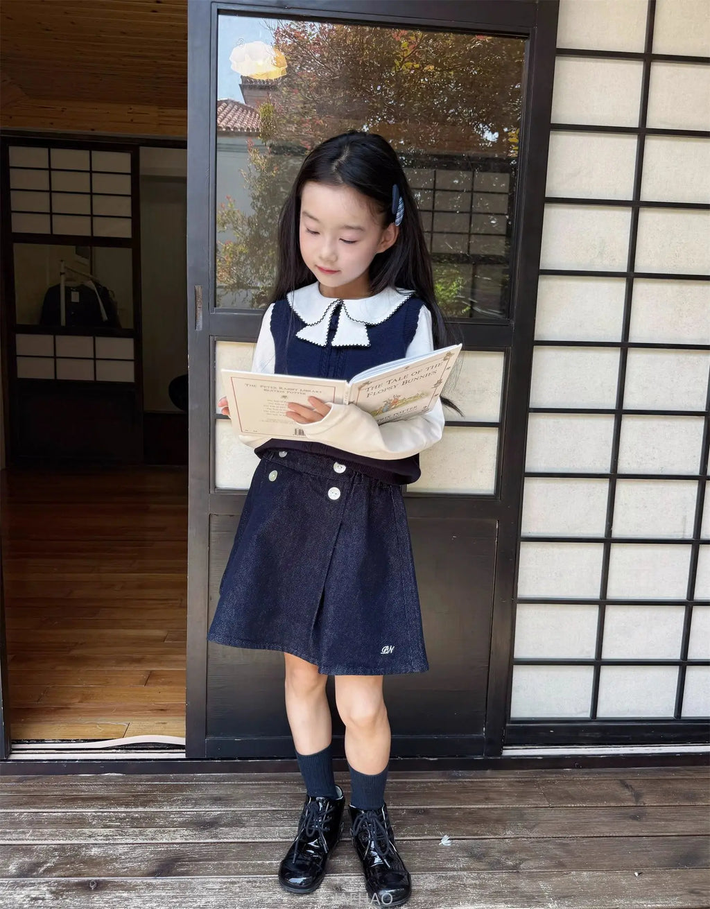 Teen Girl Clothes Children  Waist Shell Button Denim Skirt and Top Kids Versatile Casual Outfits Costumes Vintage Girls Elastic