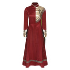 Costume femme à robe longue – Col montant et détails dorés