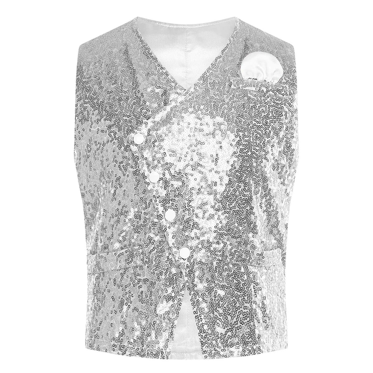 Kids Boys Glittery Sequin Waistcoat Fashion Childs Button-down Vest Tank Top for Birthday Party Prom Dance Wedding Costume Vests