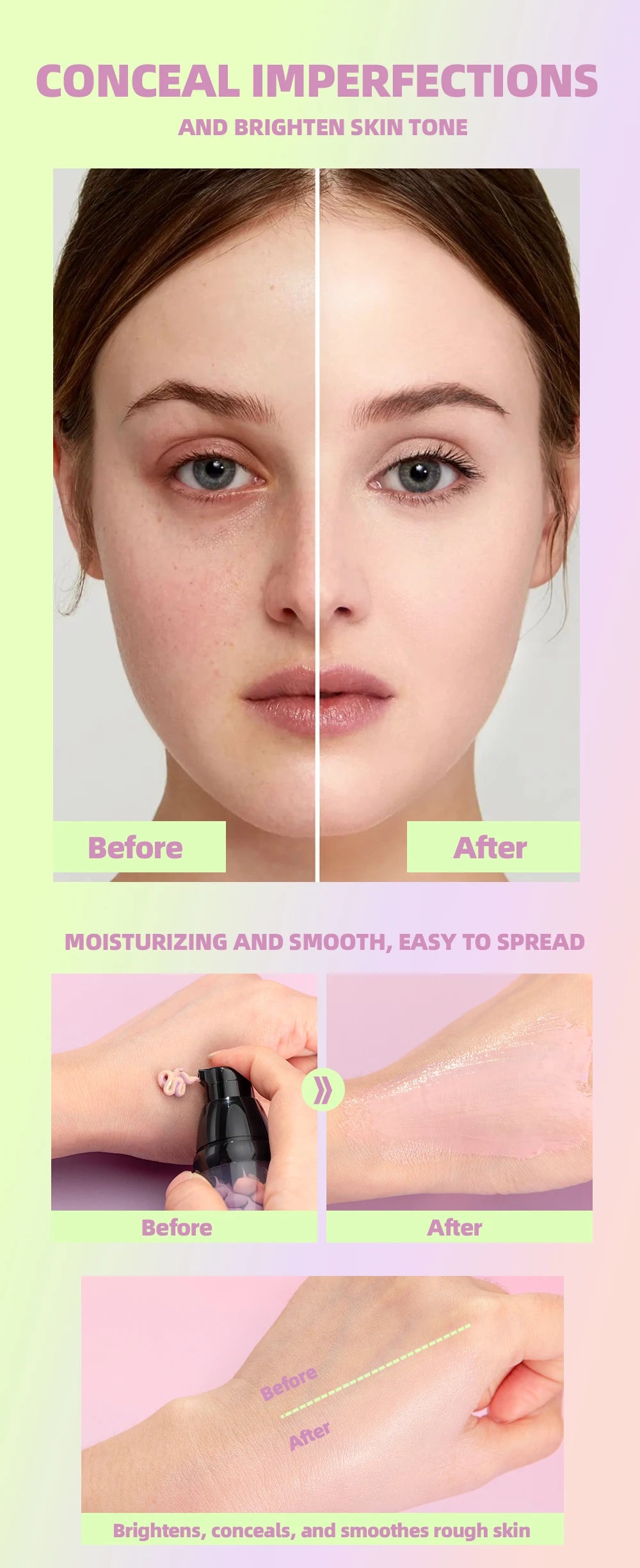QIBEST Face Makeup Primer Tri-color Cream Brighten Contour Color Isolation Waterproof Foundation Natural Makeup Base Cream