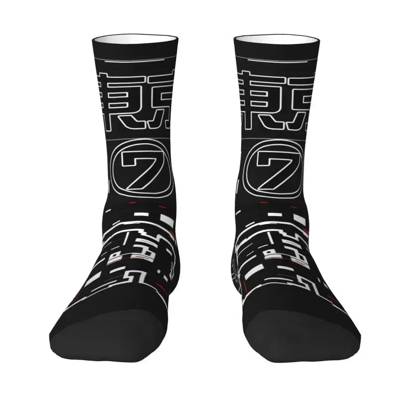 Techwear Men's Crew Socks Unisex Fun Japanese Future Tech Street Wear Style Spring Summer Autumn Winter Dress Socks