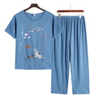 Pyjama Pour Femme Casual Cotton Linen Sleepwear Set Vintage Printed