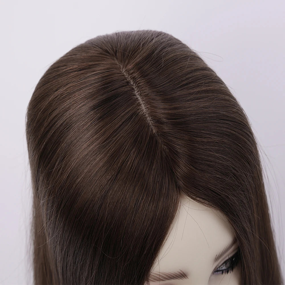 Best Quality European Remy Hair Topper 15x16cm Meddium Brown Straight Silk Base Human Hair Women Toupee 12-20inch