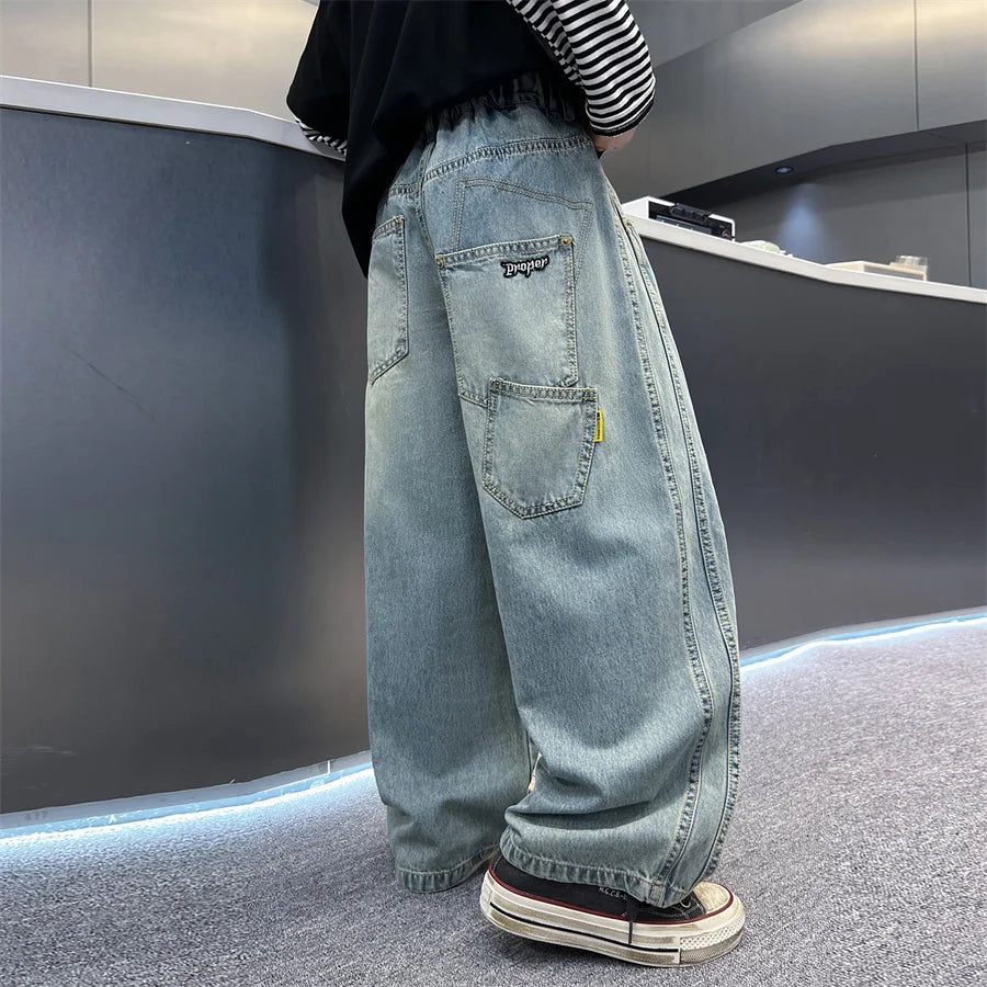 Distressed Designer Kids Desroyed Ripped Jeans Trousers with Holes On Knee for Boys Casual Broken Denim Pants 5 6 8 9 10 12 14 Y