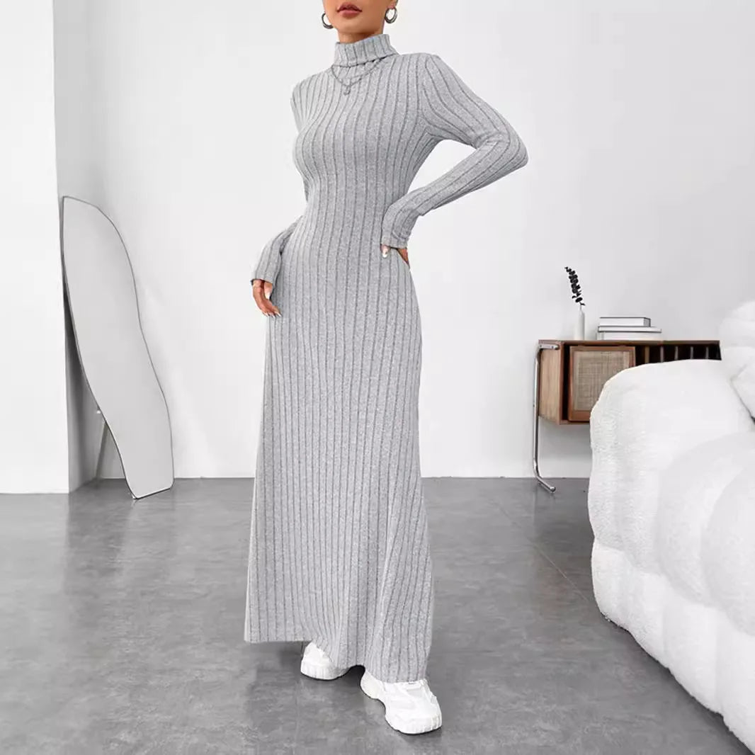 Women's Clothing 2025 Autumn/Winter Elegant Slim-Fit Turtleneck Solid Color Sweater Dress