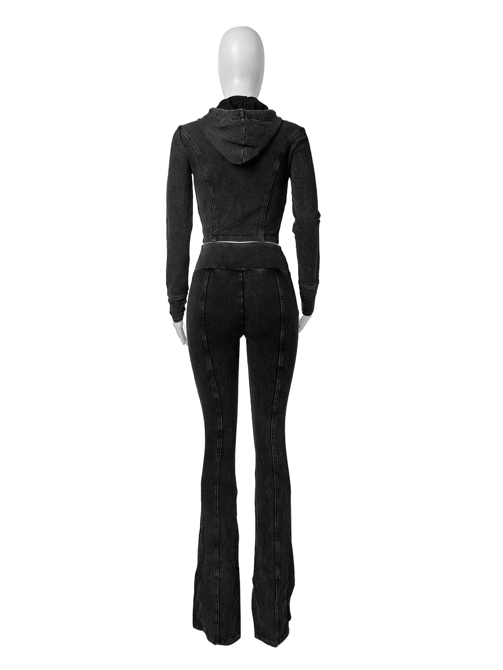 Ensemble 2 Pièces Femme – Veste À Capuche + Pantalon Évasé Taille Haute Sport