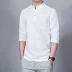 Men's Clothing  Men Spring Tops & Tees Male Fashion T-Shirts Stand Collar Long-sleeved Slim Base Shirt Homme Linen t-shirt