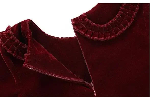 New Year Vintage Velvet Dress for Girls Clothes Infants Red Dresses Children Outfits Costumes Princess Birthday Partywear