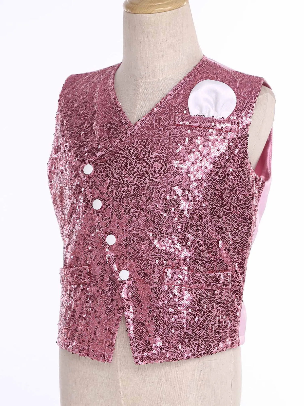 Kids Boys Glittery Sequin Waistcoat Fashion Childs Button-down Vest Tank Top for Birthday Party Prom Dance Wedding Costume Vests