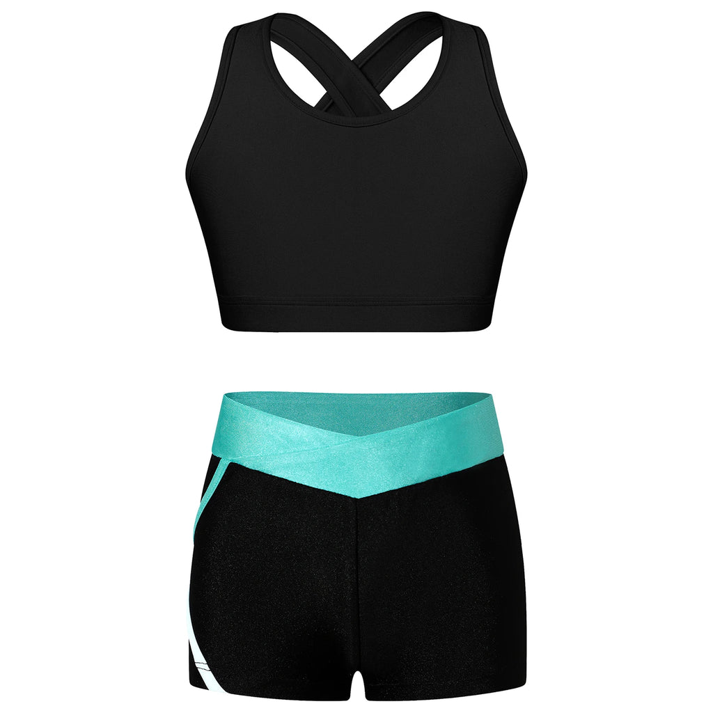 Children's Clothing Girls Ballet Dance Suits Crop Top + Shorts Sports Sets for Running Gym Workout Outfit 8 10 14 16 Kids Sets