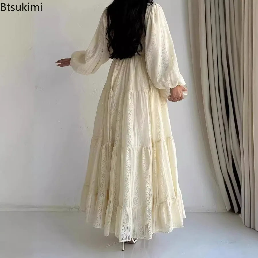 2026 New Women's Fashion Arab Long Robe Lady Party Dresses Spring Autumn Sashes Eid Ramadan Morocco Dubai Kaftan Islam Vestidos