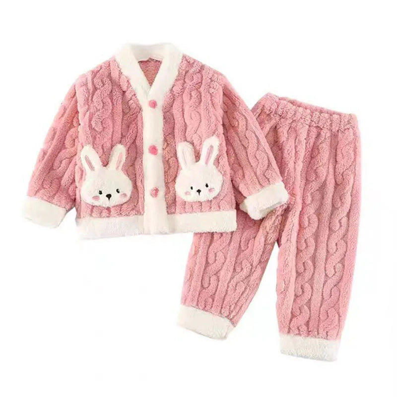 Pyjama Fille Flanelle Motif Lapin – Chaud Kawaii Automne Hiver 90-130cm