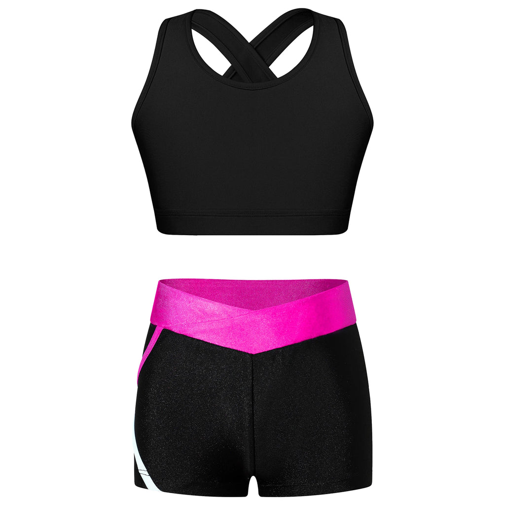 Children's Clothing Girls Ballet Dance Suits Crop Top + Shorts Sports Sets for Running Gym Workout Outfit 8 10 14 16 Kids Sets