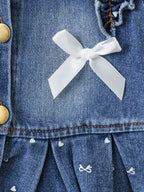 2Pcs Toddler Girl Denim Set, Ruffle Bow Cropped Jacket Flared Jeans Outfit 1-2Y