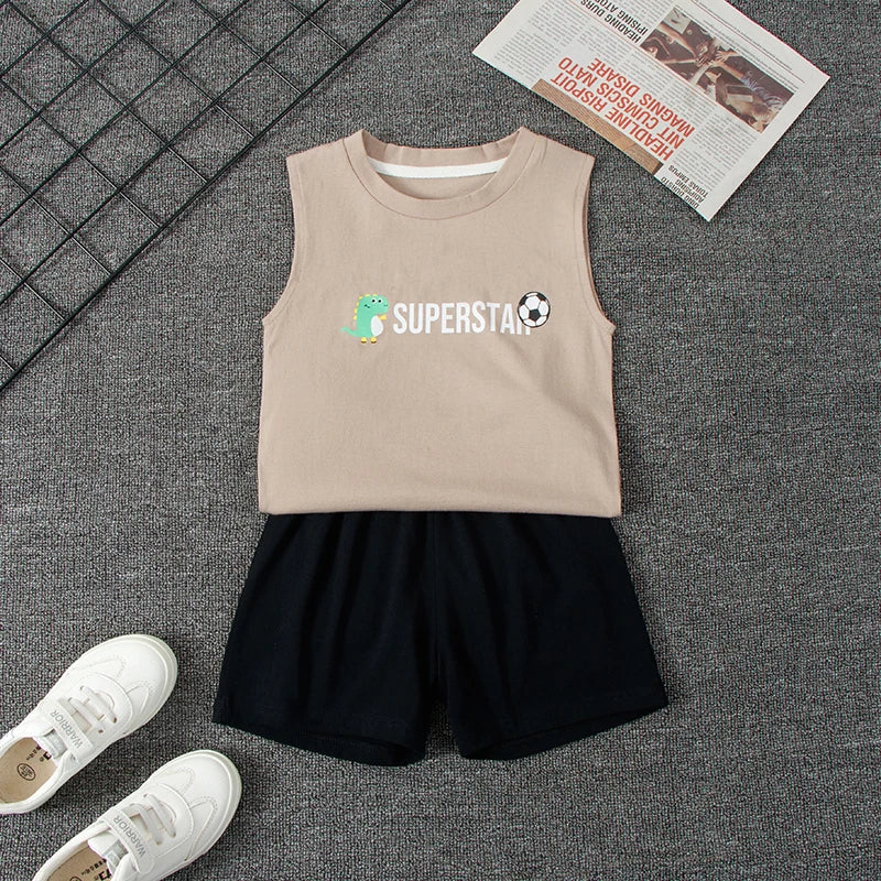 Children's Summer T-shirts Boys Girls Vests Sleeveless Cartoon Tee Tops 100% Cotton Comfortable Kids T-shirt Clothes Fashion New