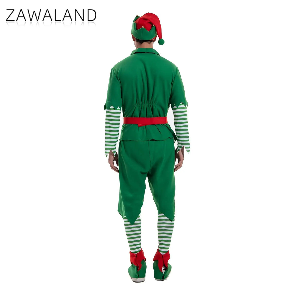 Zawaland Christmas Elf Costumes Dress Belt Hat Cosplay Family couple Carnival Party New Year Fancy Dress Up Set For Men Women