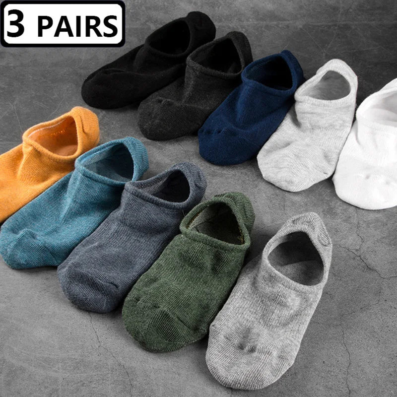 3 Pairs/Lot Plus Size EU47,48 Mens Low Cut Cotton Invisible Socks Silicone Non-slip Summer Autumn Comfort Black White Boat Socks