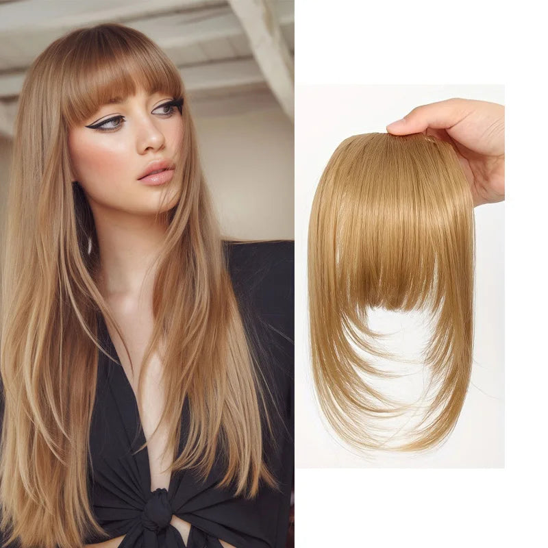 Synthetic Hair Clip-In Bangs Cut Wispy Fringe with Sideburns Dark Brown Natural Look for Women Daily Party Wear