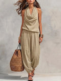 Women 2 Piece Outfit Pleated Collar Sleeveless Vest & Casual Pants Set Elegant High End Commuter Matching Suit European Style