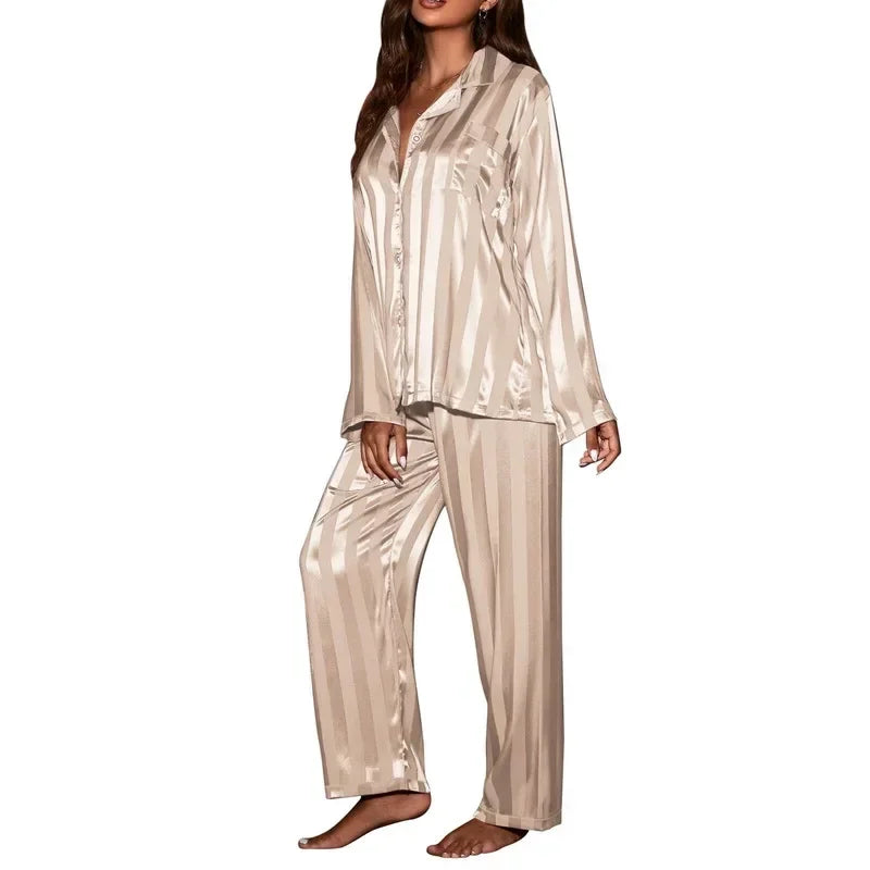 Sleepwear Summer Wear New Women's Youth Stripe Ice Silk Thin Short Sleeved Trousers Sets Pajamas Home Clothing Set Femme