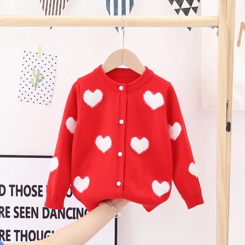 Manufacturer wholesale children's clothing girls' woolen cardigan 24 autumn new item baby mink love jacquard bag Core yarn sweat